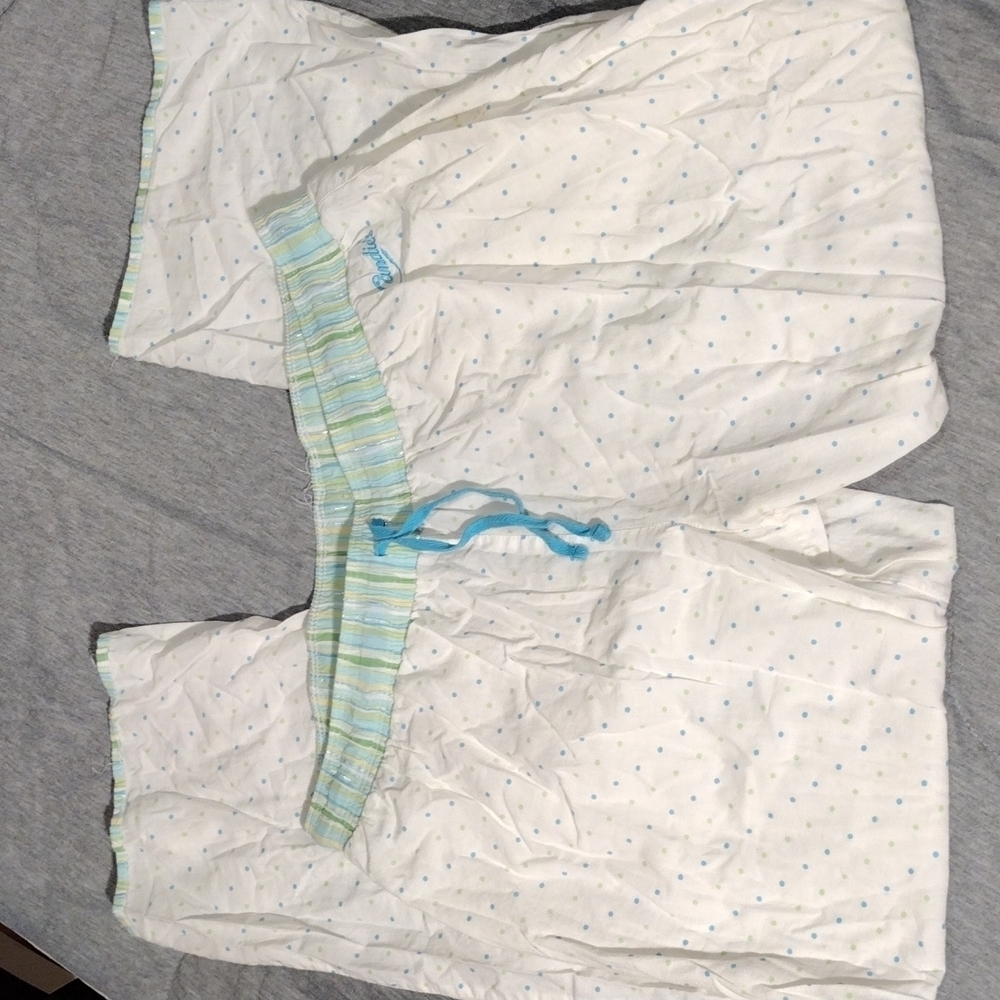 CANDIES SZ MED LOUNGE PANTS BLUE AND GREEN AND WHITE POLKA DOT